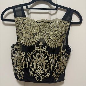 City Triangles Black and Gold Embroidered Crop Top